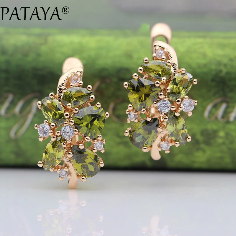 PATAYA New Colorful Water Drop Natural Zircon Women Earrings 585 Rose Gold Color Dangle Earrings Wedding Fine Fashion Jewelry