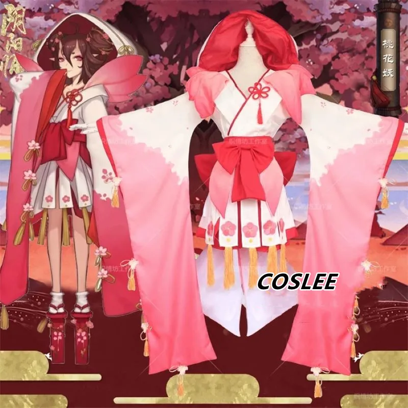 

COSLEE [STOCK]Kimono+Wig+Clogs Game Onmyoji The Peach Blossom Banshee Vantage Cosplay costume Kimono Uniform Halloween NEW