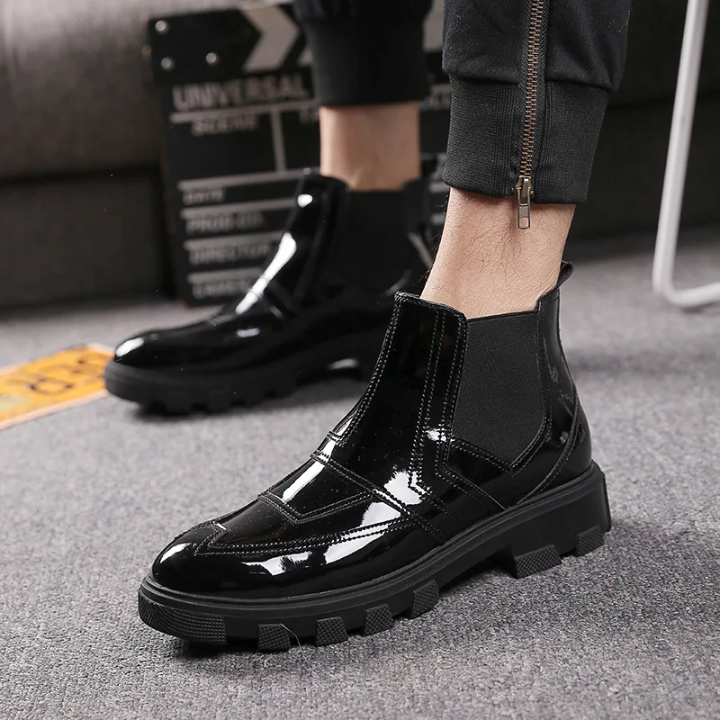 British style men leisure party banquet dress chelsea boots patent leather shoes black platform boot spring autumn ankle botas