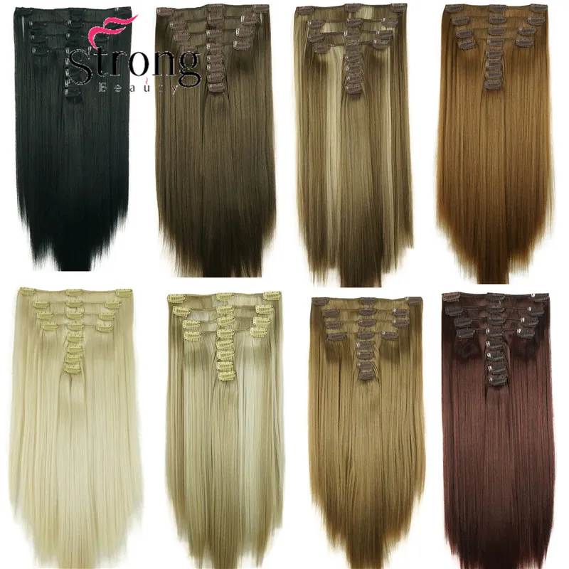 StrongBeauty 20inches Long Straight Full Head Synthetic Hair Clip in Hair Extensions 8pcs 190g COLOUR CHOICES