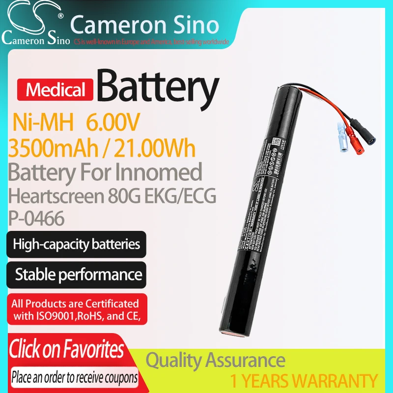 CameronSino Battery for Innomed Heartscreen 80G EKG/ECG fits Innomed P-0466 Medical Replacement battery 3500mAh/21.00Wh 6.00V