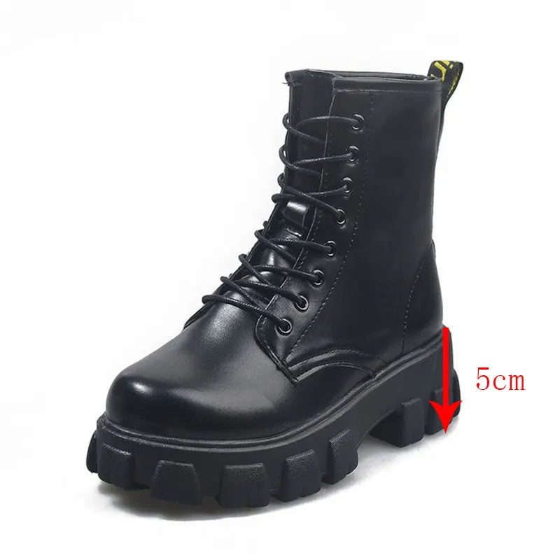 Botas Women Motorcycle Ankle Boots Wedges Female Lace Up Platforms Winter Black Leather Oxford Shoes Woman 2021 Botas Mujer