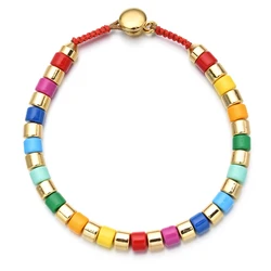 ZMZY Multicolor Enamel Tile Bracelet Elastic Rainbow Stackable Tile Beads Bracelet Girl Friend Gift Colorful Bracelets for Women