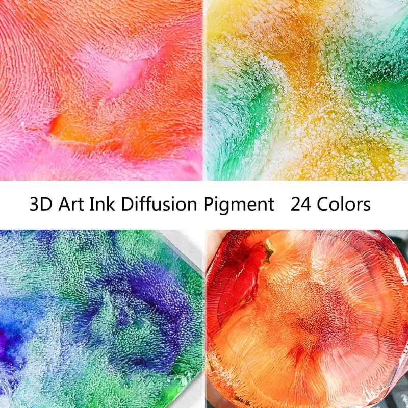 24 Colors 10ML Art Ink Alcohol Resin Pigment Kit Liquid Resin Colorant Dye Ink Diffusion UV Epoxy Resin Jewelry Making