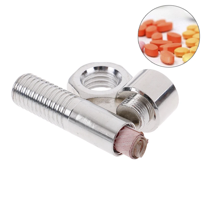 Mini Metal Medicine Box Secret Stash Box Pill Box  Splitters Screw Shaped Hidden Compartment Diversion Safe Storage Case