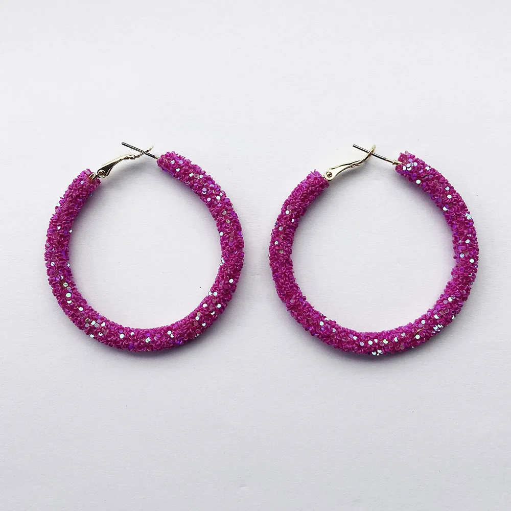 Round Circle Earring Bling-Bling Glitter Colorful Hoop Earring Newest Design Fashion Jewelry For Women Party Gift Dropshipping