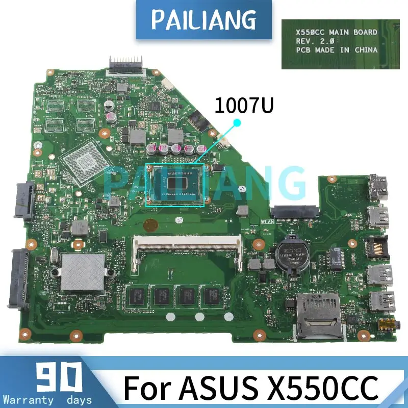 

PAILIANG Laptop motherboard For ASUS X550CC 1007U Mainboard REV.2.0 with 4GB RAM SR109 DDR3 TESTED