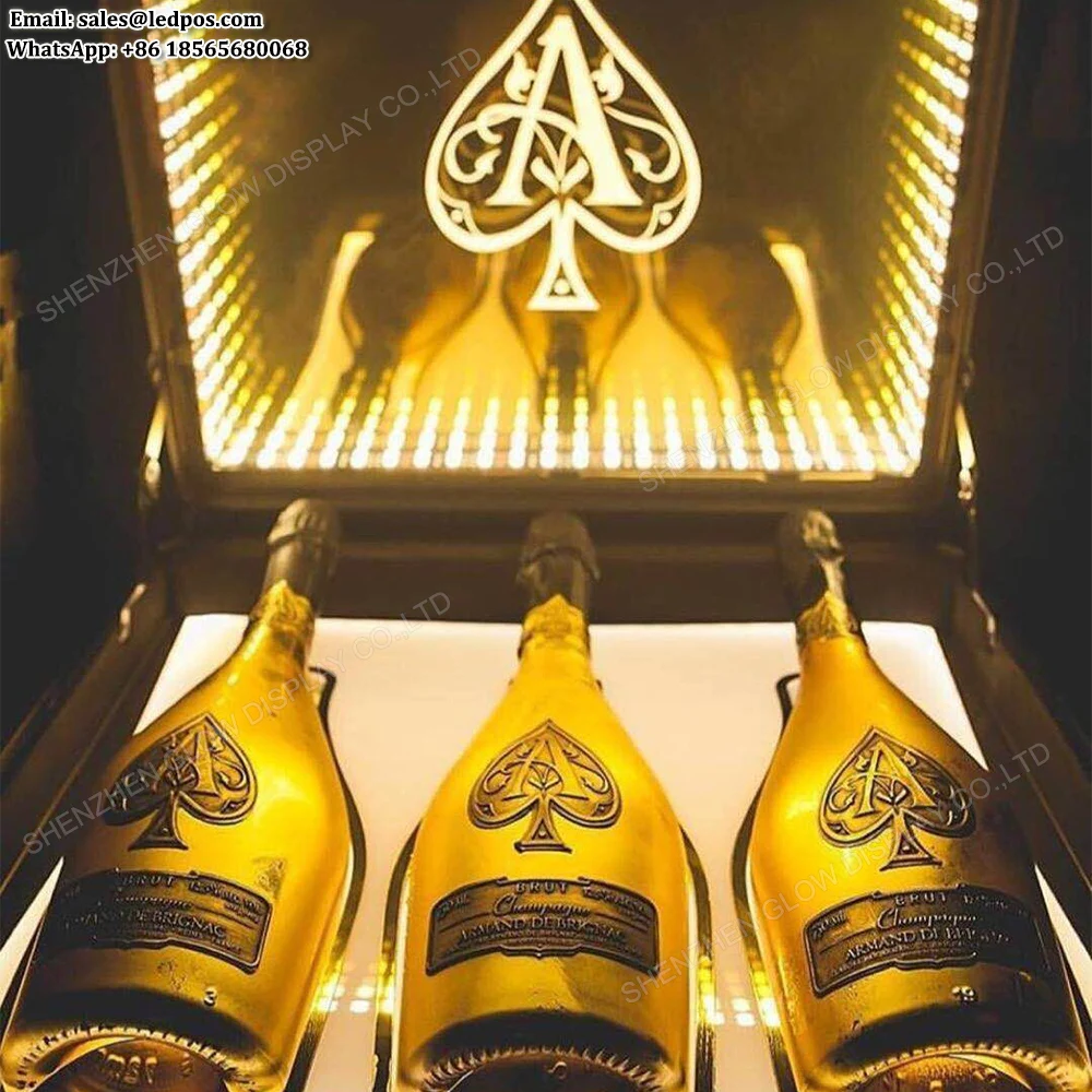 Customized Logo Rechargeable LED Ace of Spade Case Champagne Bottle Carrier For Wedding Night Club Party Lounge Bar