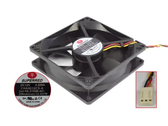 Superred CHA9212CS-A DC 12V 0.209A 90x90x25mm 3-Wire Server Cooling Fan