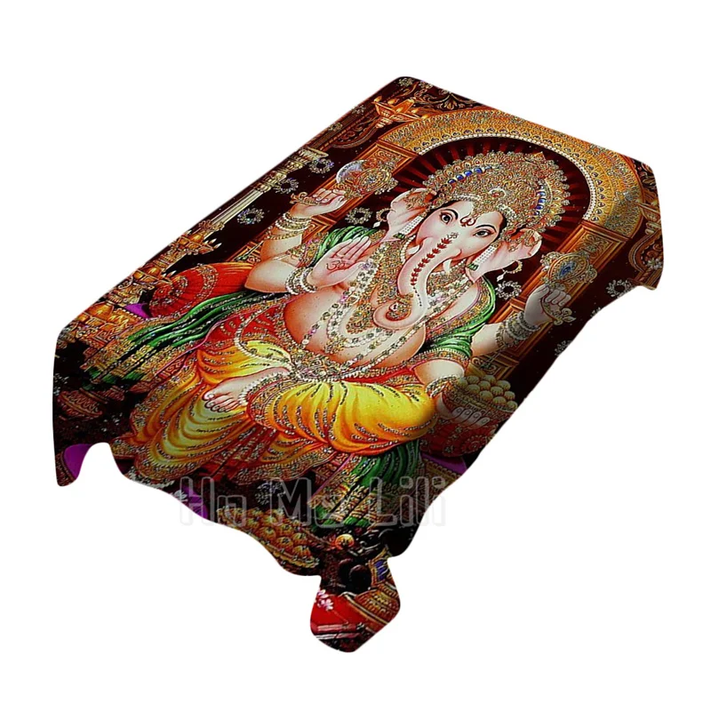 The Hindu Elephant Headed Deity God Series Rectangle Tablecloth India Religion Lord Buddha Ganesha Shiva Art Waterproof Durable