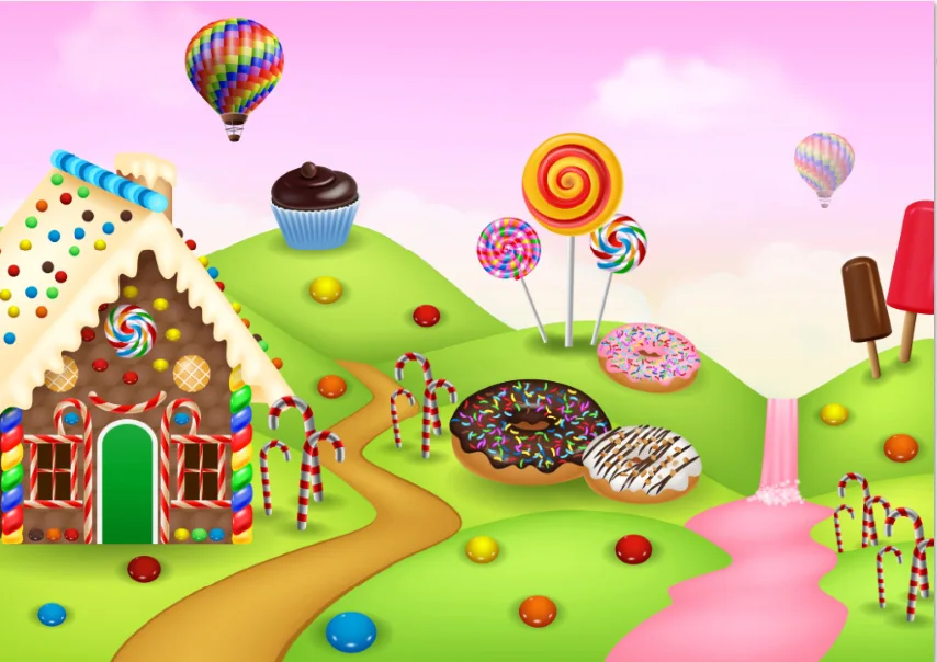 7x5FT  Beautiful Sweet City Candy Land Candyland House Air Balloons Custom Photo Studio Backdrop Background Vinyl 220cm X 150cm