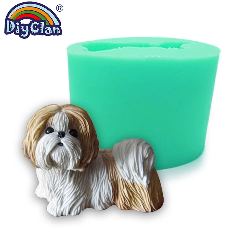 3D Dog Shape Silicone Clay Molds Big Size Chihuahua Pomeranian Shih Tzu Gypsum Animal Candle Mould For Cake Topper Baking Tools