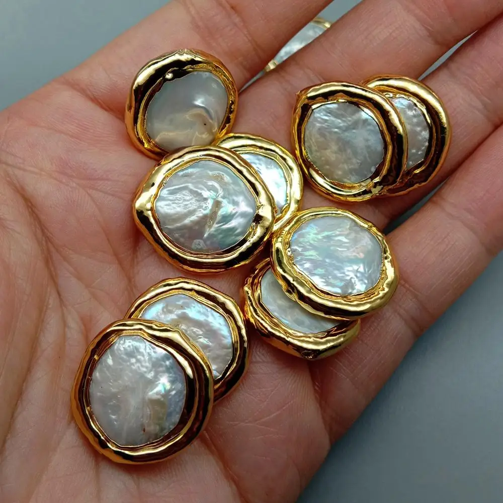 10 Pcs Freshwater White Pearl Spacer Loose Beads Metal Plated Women Accessories