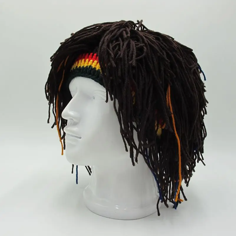 New Rasta Wig Beanie Men\'s Caps Handmade Crochet Winter Warm Hat Gorro Halloween Xmas Birthday Gifts Funny Party Balaclava