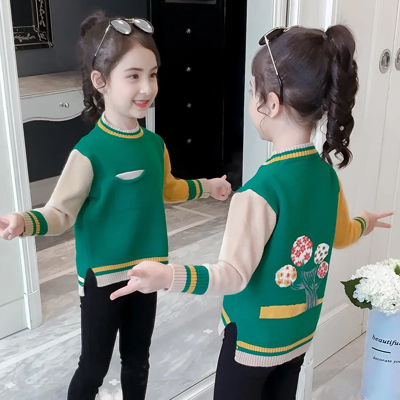 Special Offer Girls Trendy Knitted Sweaters Spring Fall Children's Color-Blocking Pullovers New Kids Cute Knitwear Clothes P275