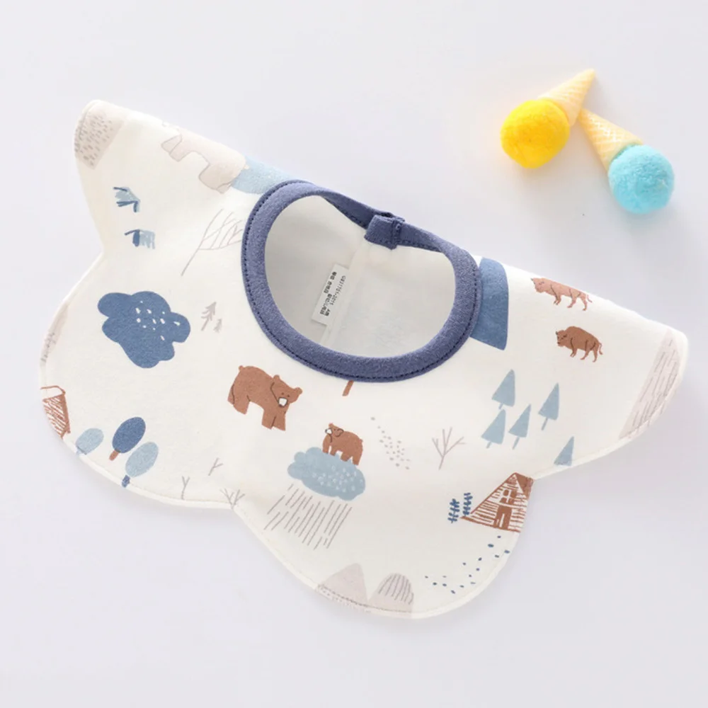 Baby Bibs Waterproof Cotton Animal Print Flower Shape 360 Degree Rotatable Easy Feeding Burp Cloth Newborn Items