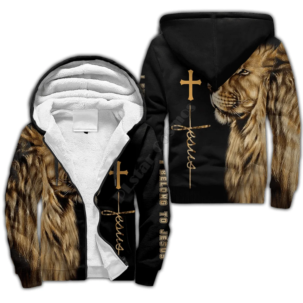 

I Belong To Jesus Lion 3D printed Fleece zipper Hoodies Men Women Winter Warm plus velvet jacket cosplay costumes Casual Coat