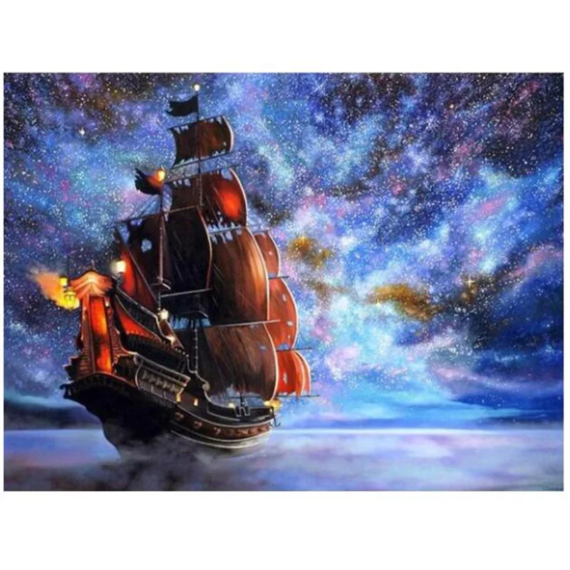 

full square/round drill 5D DIY diamond painting sailboat with Starry sky Embroidery pattern Cross stitch kit mosaic home decor