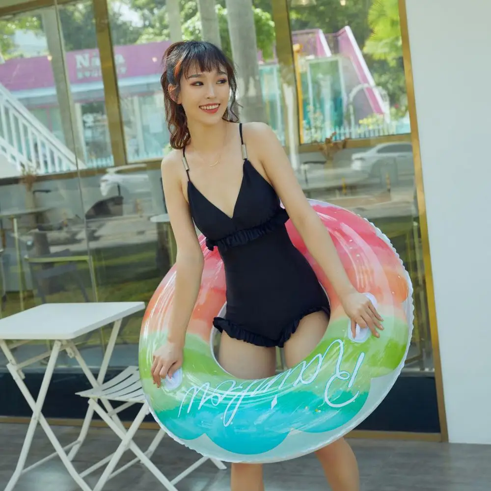 New Rainbow Swimming Circle Inflatable PVC Swimming Ring for Pool Kids Adult Pool Float Seat Summer Beach Party Toys