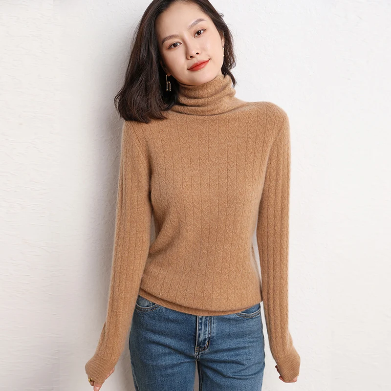 

Autumn And Winter Pile Collar 35% Cashmere Women's Pullover Elegant Loose Lazy Leisure All-Match 65% Wool Knitted Base Sweater