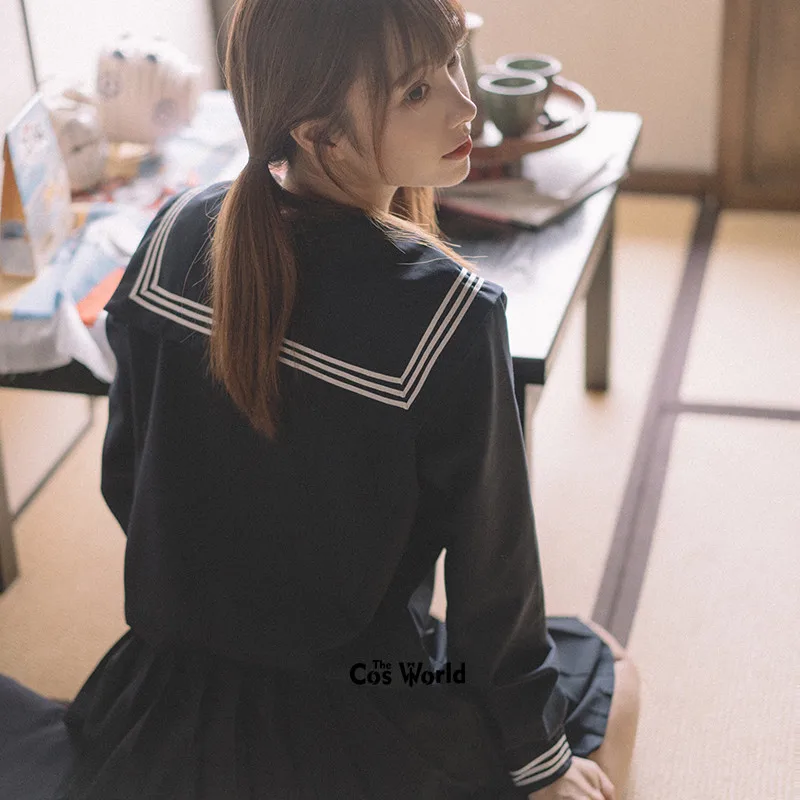 Navy Blue Summer Navy Sailor Suit Tops Skirts JK High School Uniform Class Uniform Students Cloth