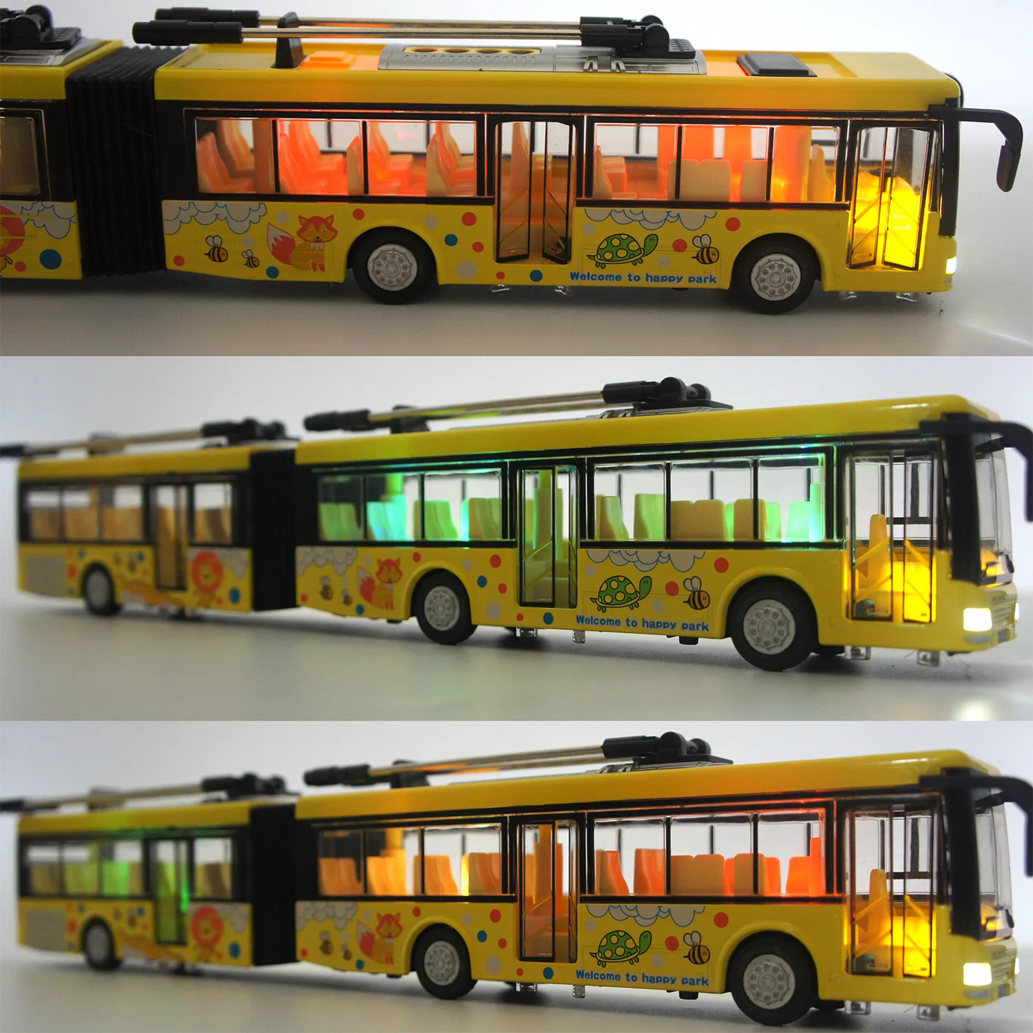 Double tram bus model,1:50 alloy pull back Double section bus,High-quality sound and light music children\'s toys