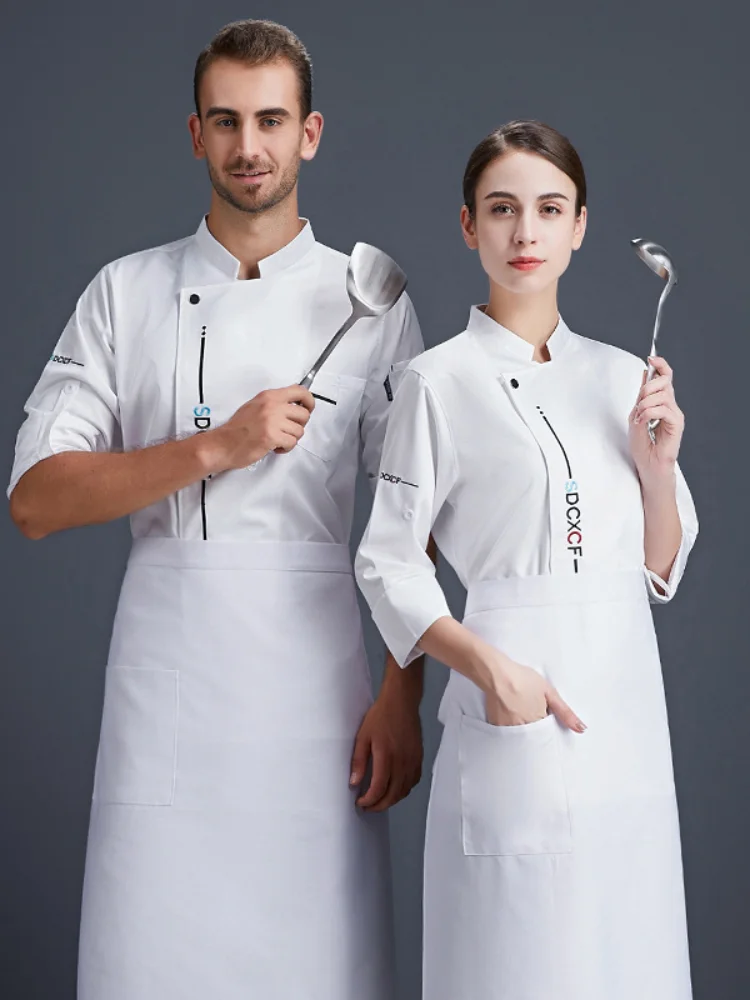 Chef Uniform Unisex Long Sleeve Stand Collar Catering Workwear Kitchen Restaurant Hotel Cook Overalls Coffee Cake Work Jacket