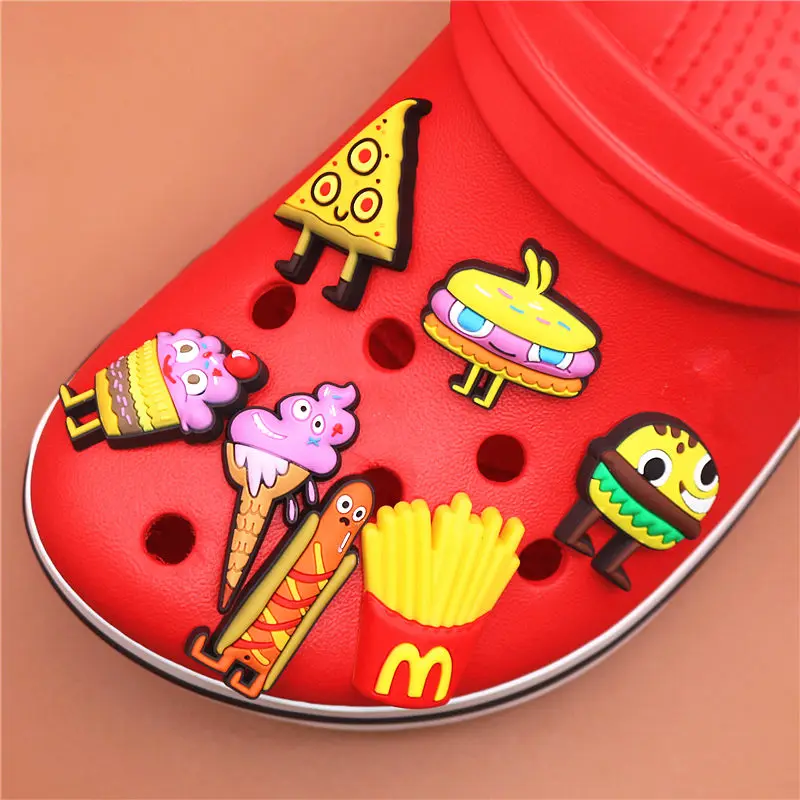 Single Sale 1pcs Original Shoe Charms Cartoon Ice cream and Burger Garden Shoe Buckle Accessories Decorations Fit Kids Gifts