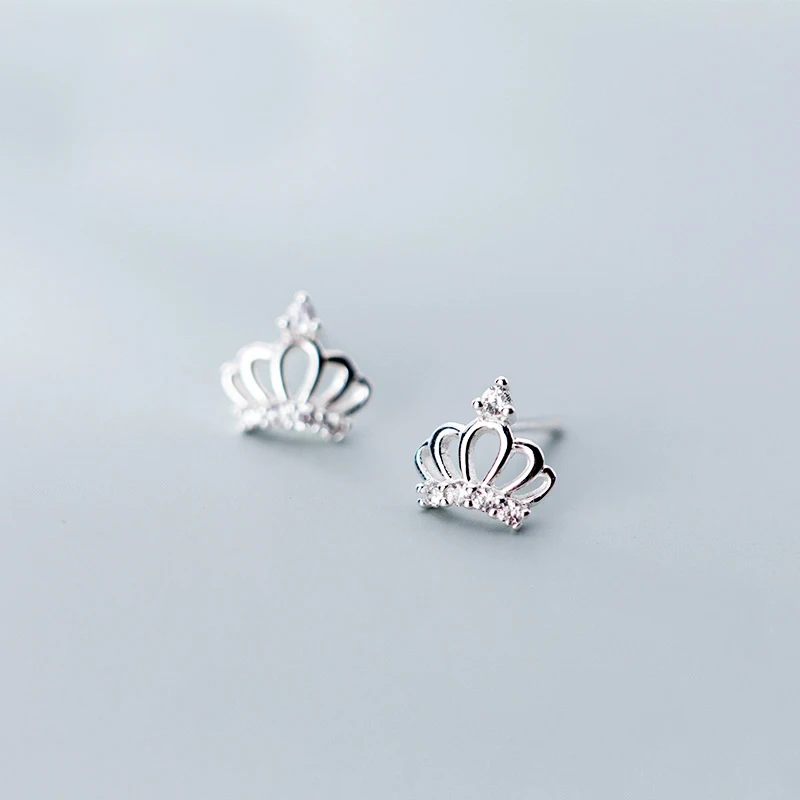

MloveAcc 925 Sterling Silver Princess Queen Crown CZ Stud Earrings for Women Girl Silver 925 Jewelry Earring Wholesale