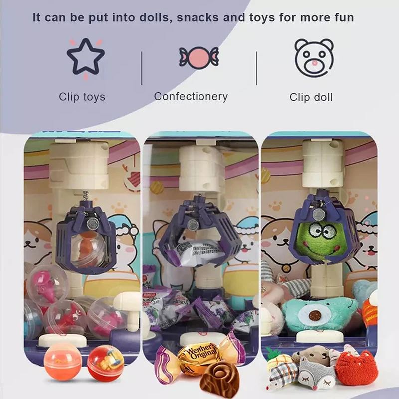 Mini Claw Machine Insert Coins Electric Catch Dolls Toys Mini Claw Candy Machine Children House Hold Pretend Play Toys