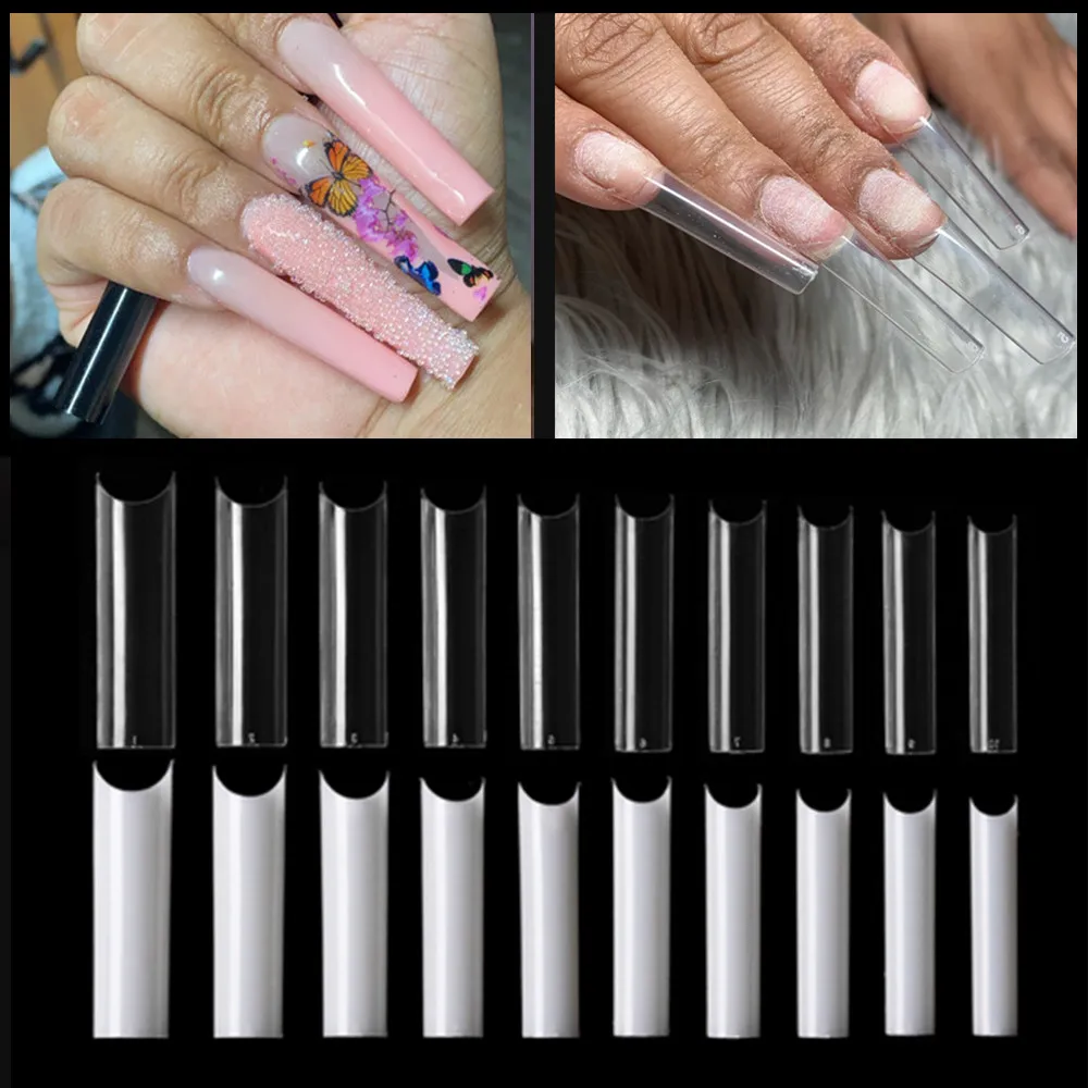 100 Bags x  Fake Nails 500 Pieces Long C Curved XXL Nail Tips  French Tip False Clear Square Press on Nails Wholesale