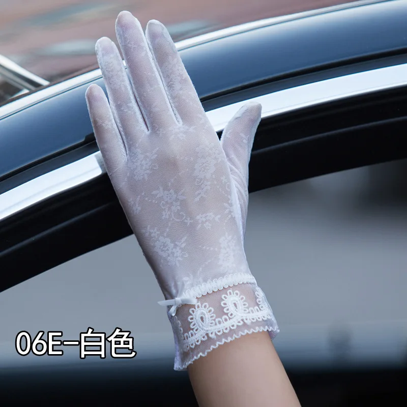 Sexy Summer Women UV Sunscreen Short Sun Female Gloves Fashion Ice Silk Lace Driving Of Thin Touch Screen Lady Gloves G02E