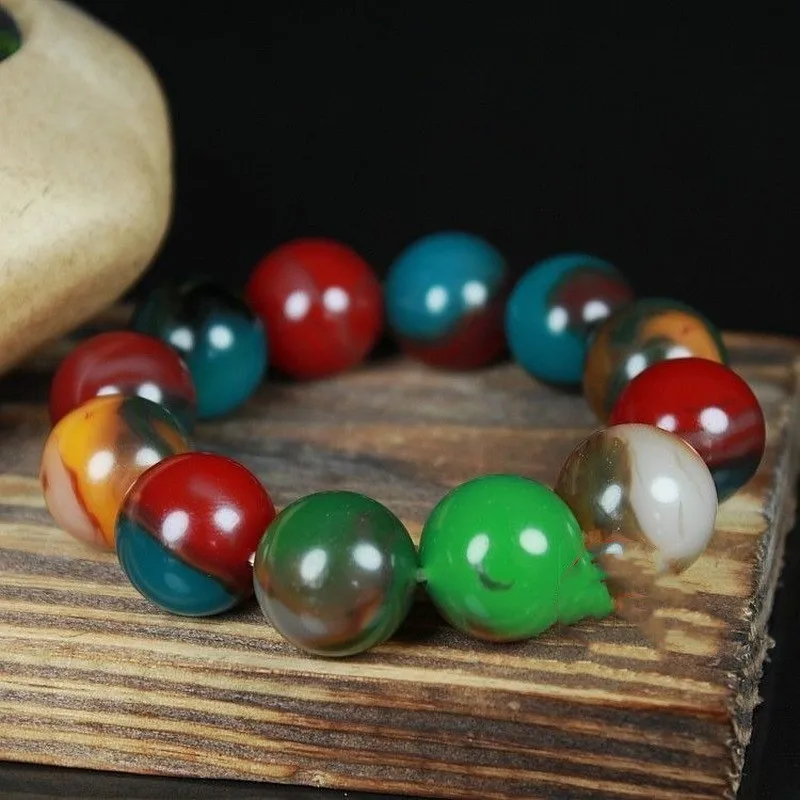 Xinjiang Gobi Colorful Jade Bracelets for Men and Women Fashion Single Circle Round Bead Bracelet Jewelry