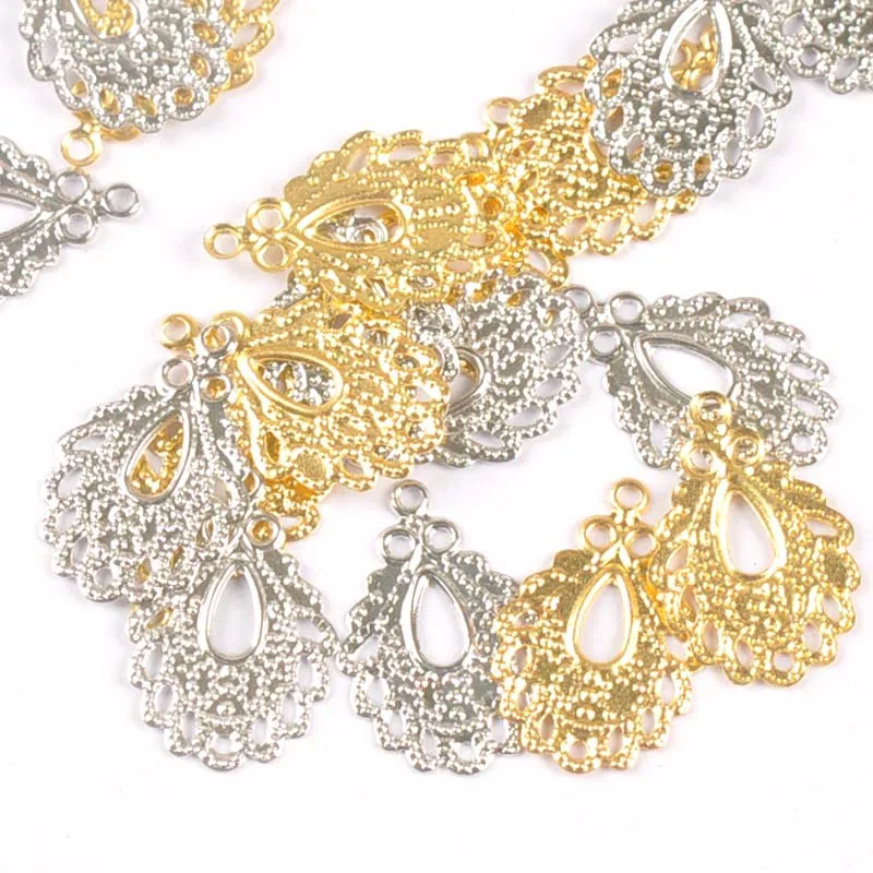 19x12.5mm Gold/Silver Antique Filigree Wraps Flower Connectors for Jewelry Findings Making Scrapbooking Metal Crafts ykl0778