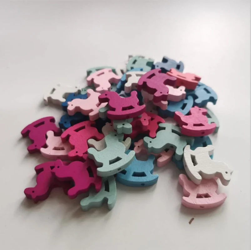 DIY 50Pcs Colorful Wooden Horse Wooden Beads Children's Educational Handmade Custom Crafts Decorations Baby Toys Accessories