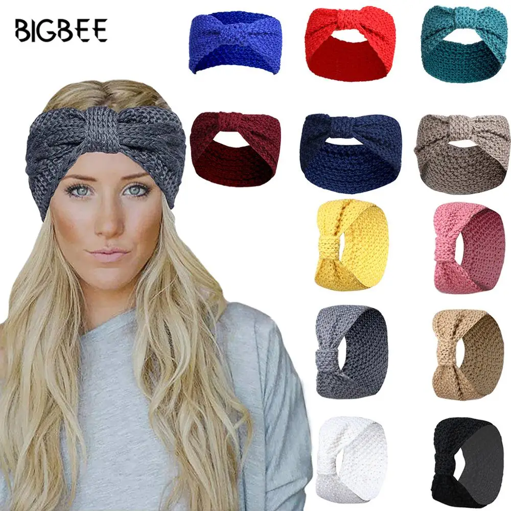 Europen Fine Winter Headbands for Women Bandana Headdress Fashion Hair Accessories Solid Color Knitting Wool Headband Headwear