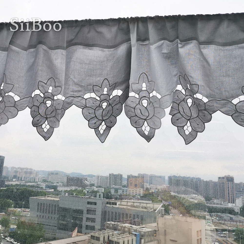 white cotton floral embroidery lace half-curtain bay window curtain for coffee kitchen room cortina pastoral gardinen SP2428