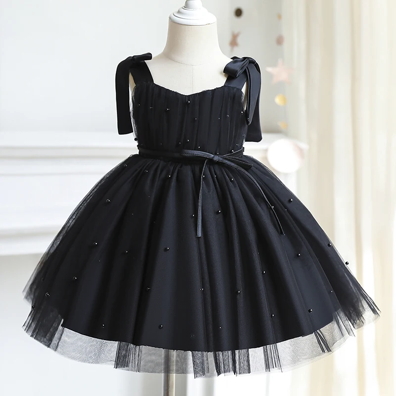 Elegant Kid Dress for Girl Tutu Fluffy Princess Pearls Wedding Gown Children Birthday Party Dress Summer Girl Sleeveless Clothes