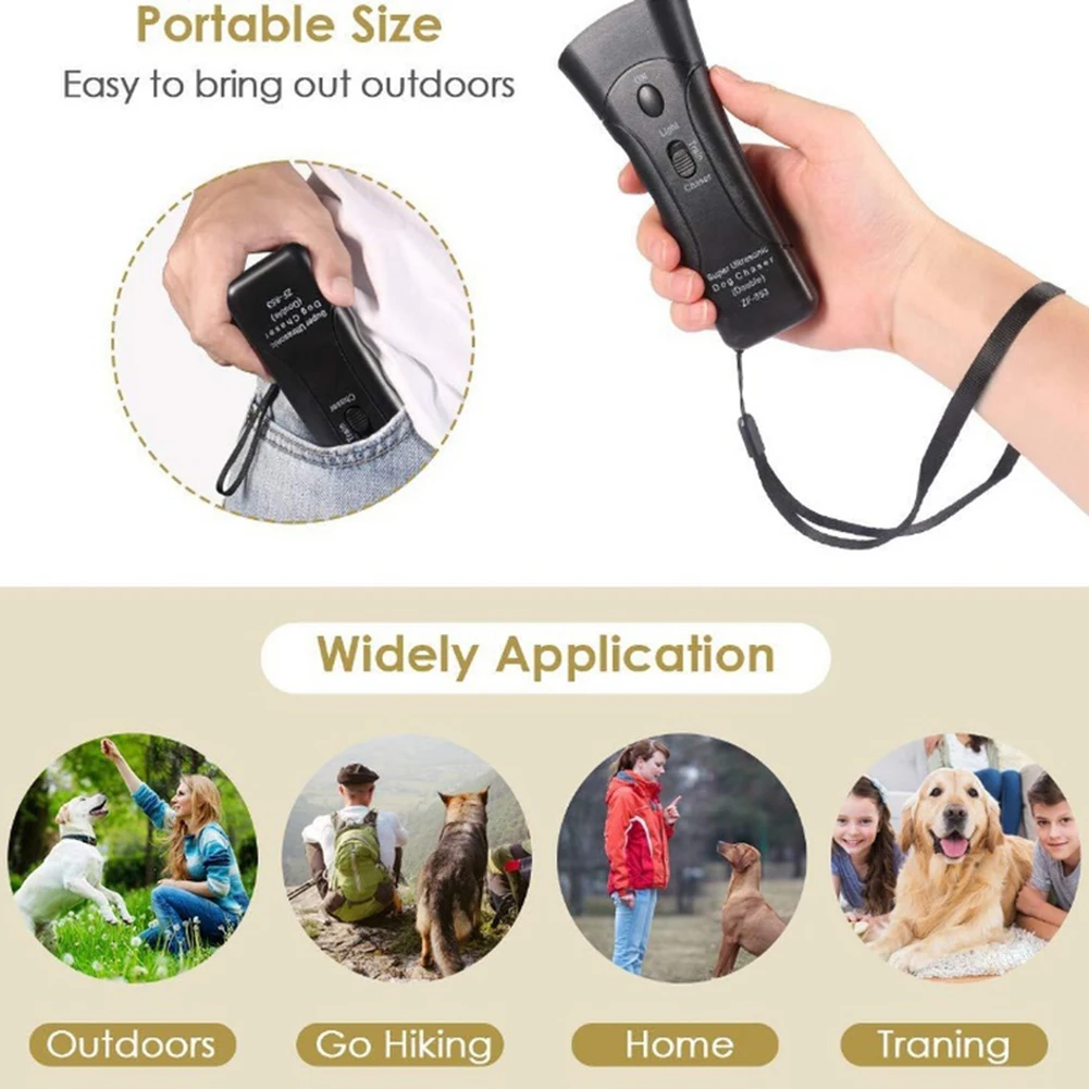 2 in 1 Double Head Stop Bark Deterrents Ultrasonic Pet Dog Repeller Trumpet LED Flashlight Portable Anti Barking Control Puppy T