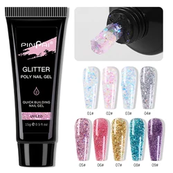 15ml Glitter Poly Nail Gel UV LED Builder Poly Acrylic Crystal Gel for Nail Art Polygels Extension Building Gel With Sequins