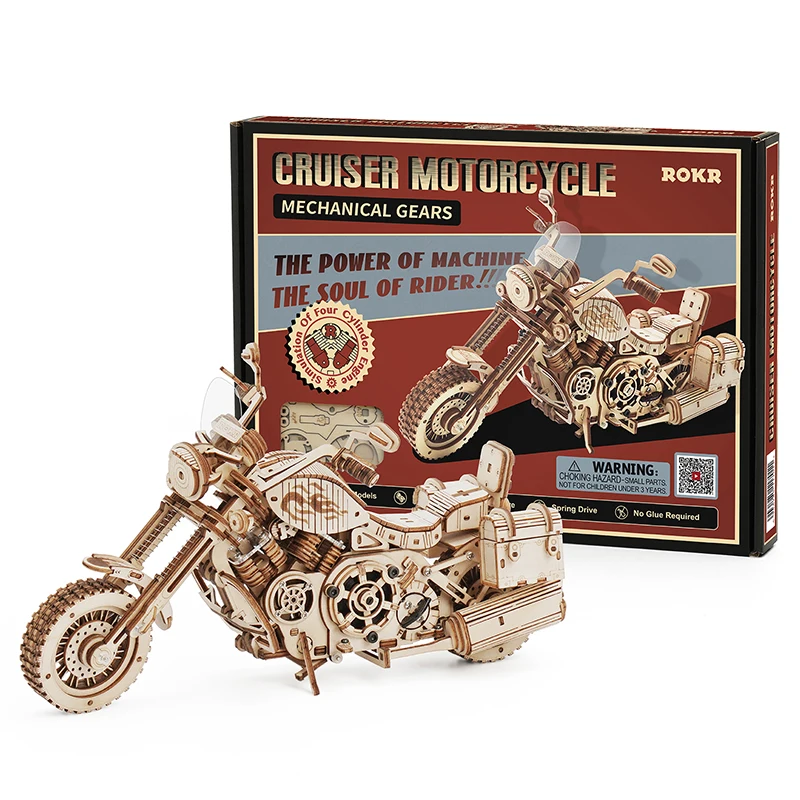 Robotime Motorcycle Puzzle 3D Wooden DIY Children Game Assembly Wood Model Kit Building Blocks Decoration for Gift