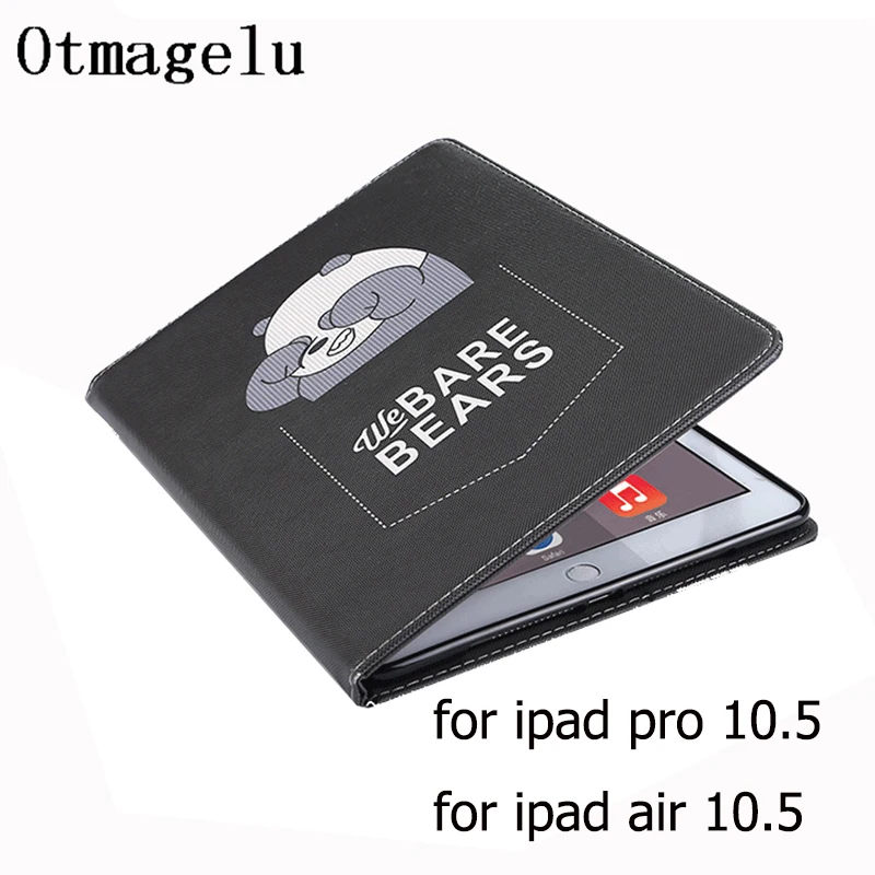 Tablet Case for iPad air pro 10.5 inch PU Leather Silicone Soft Trifold Stand Cute Baked Bear Sleep Smart Cover for air 10.5