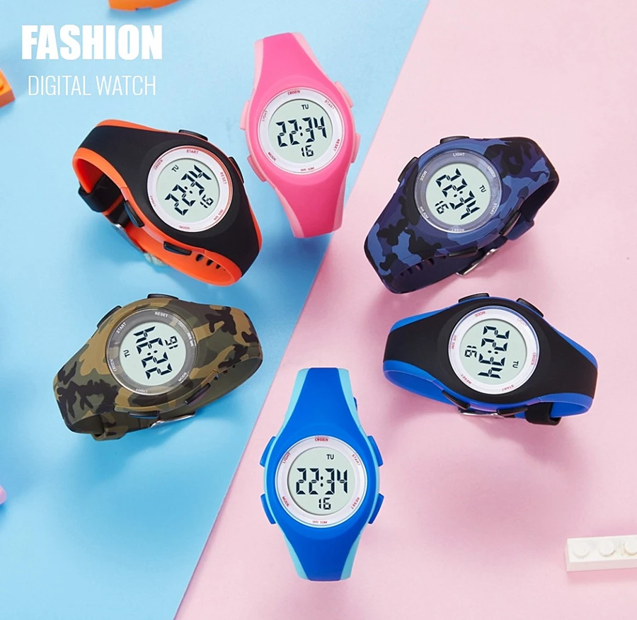 OHSEN Girl Boys Digital Watch Pink 7 Colors Led Silicone Kids Watches Waterproof Outdoor Sport Children Electronic Wristwatch