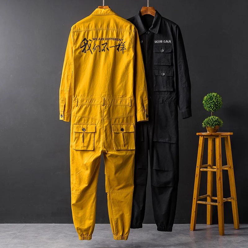 2023 New Fashion Casual Mens Joggers Long Sleeve Jumpsuit Romper Hip Hop Cargo Overalls Streetwear Men Pants Suit Size 5XL