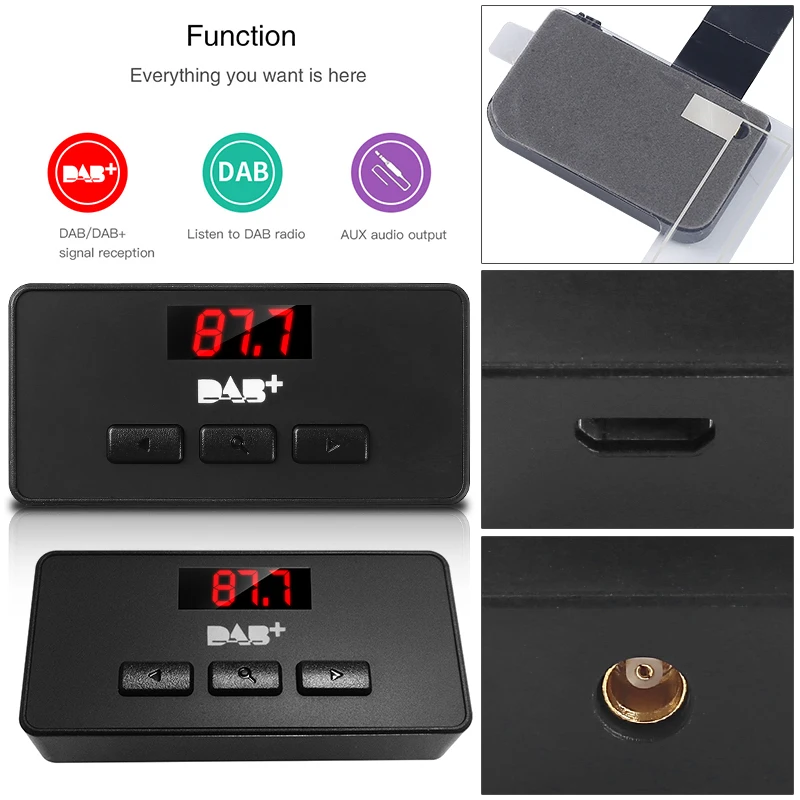 Car Radio Mini Digital DAB/DAB+ FM Tuner Receiver Stick LED Display Digital Audio Broadcasting 3.5mm AUX Interface For Autoradio