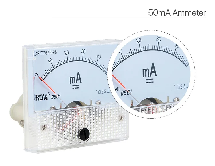30MA 50MA مقياس التيار الكهربائي HUA 85C1 تيار مستمر 0-30MA 0-50MA التناظرية أمبير عداد لوحة الحالي لآلة قطع النقش بالليزر CO2