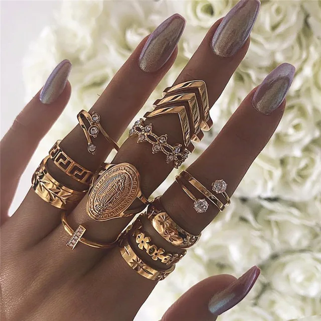 Набор золотых колец ASHMITA Boho, шарнирные кольца на палец, стильные аксессуары для рук, ювелирные изделия для женщин и девочек