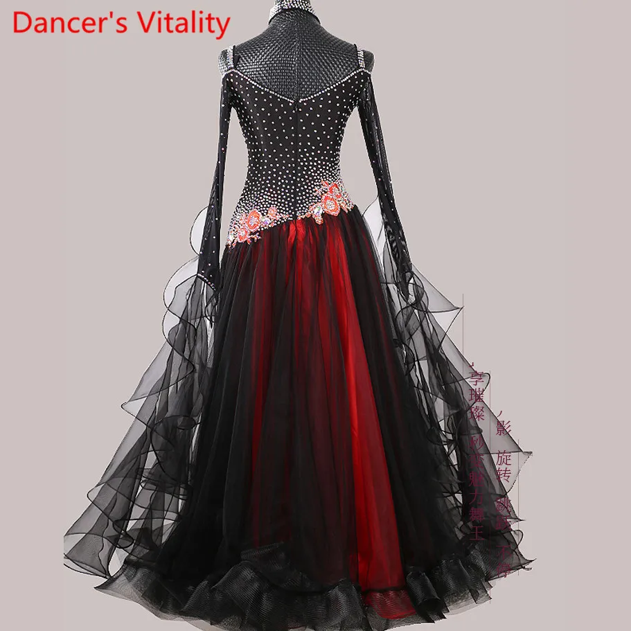 New National Standard Competition Costume Applique Shine Diamond Dress Ballroom Waltz Jazz Dancing Performance Stage Outfits