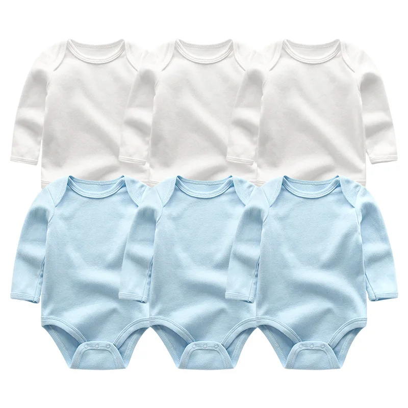 Solid 3/5/6PCS Full Sleeve Unisex Baby Girl Clothes Bodysuit Cotton Newborn Baby Boy Clothes O-Neck Ropa Bebe