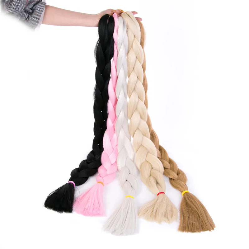 Braiding Hair 1 Piece Long Synthetic Low Temperature Fiber Braid Pure Color Jumbo Braid Hair Extensions Pink Brown